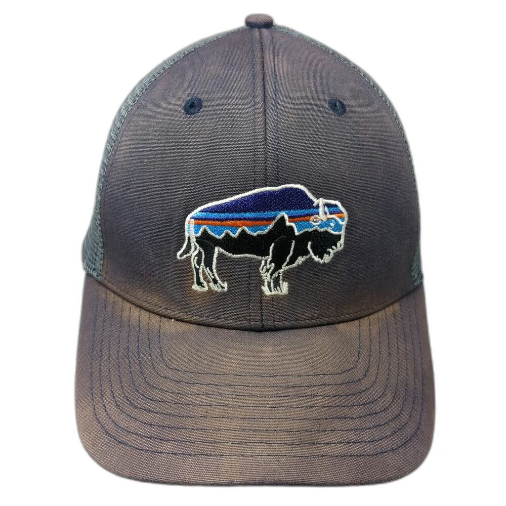 Patagonia Trucker Hat Blue One Size Bison Skyline Mountain Mesh Snapback